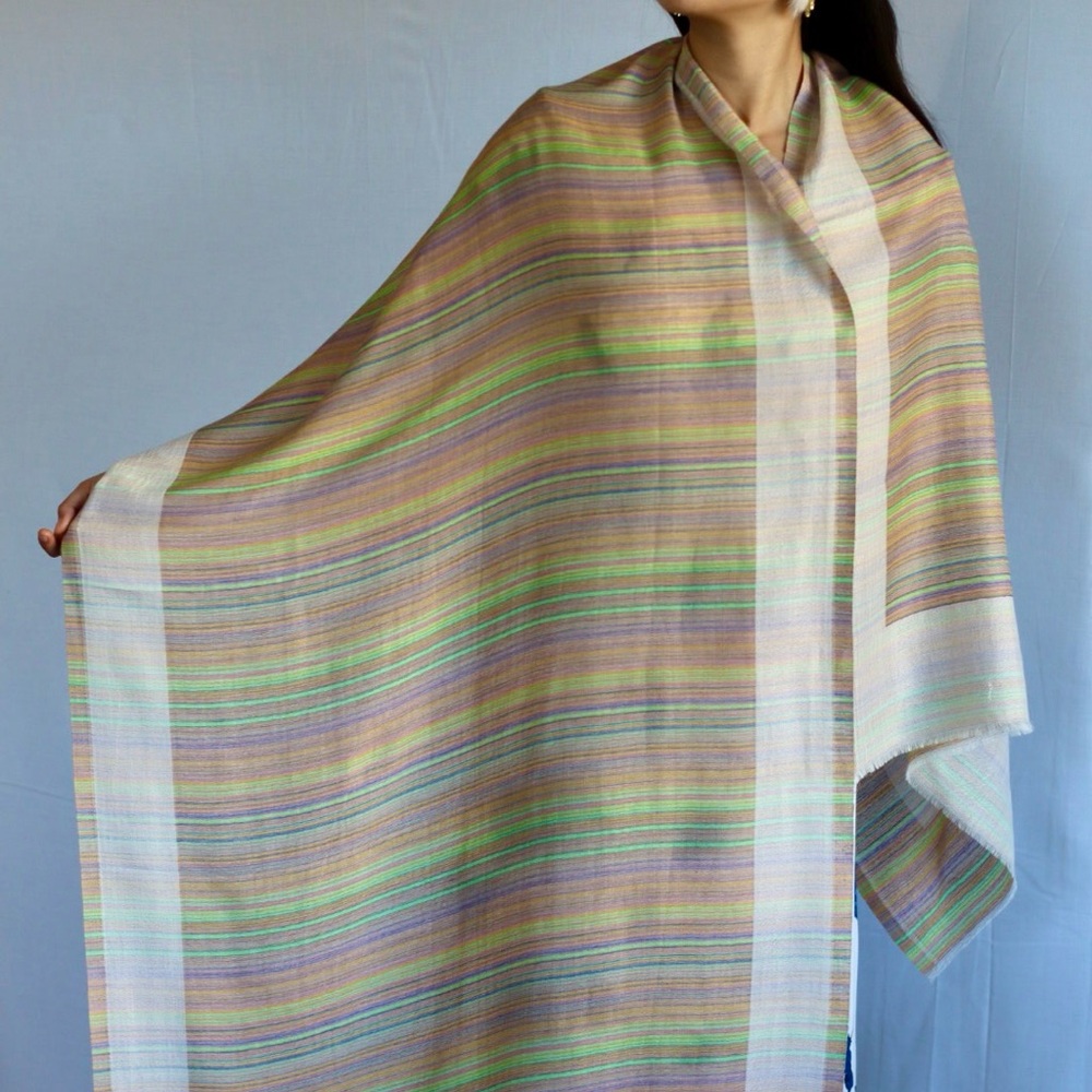 New 100% Cashmere Handmade Doublesided Pashmina 
Multicolor Striped Shawl Scarf